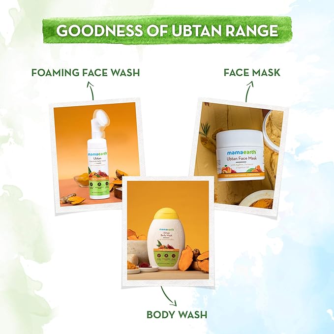 Mamaearth Ubtan Foaming Face Wash with Brush with Turmeric & Saffron for Tan Removal – 150ml