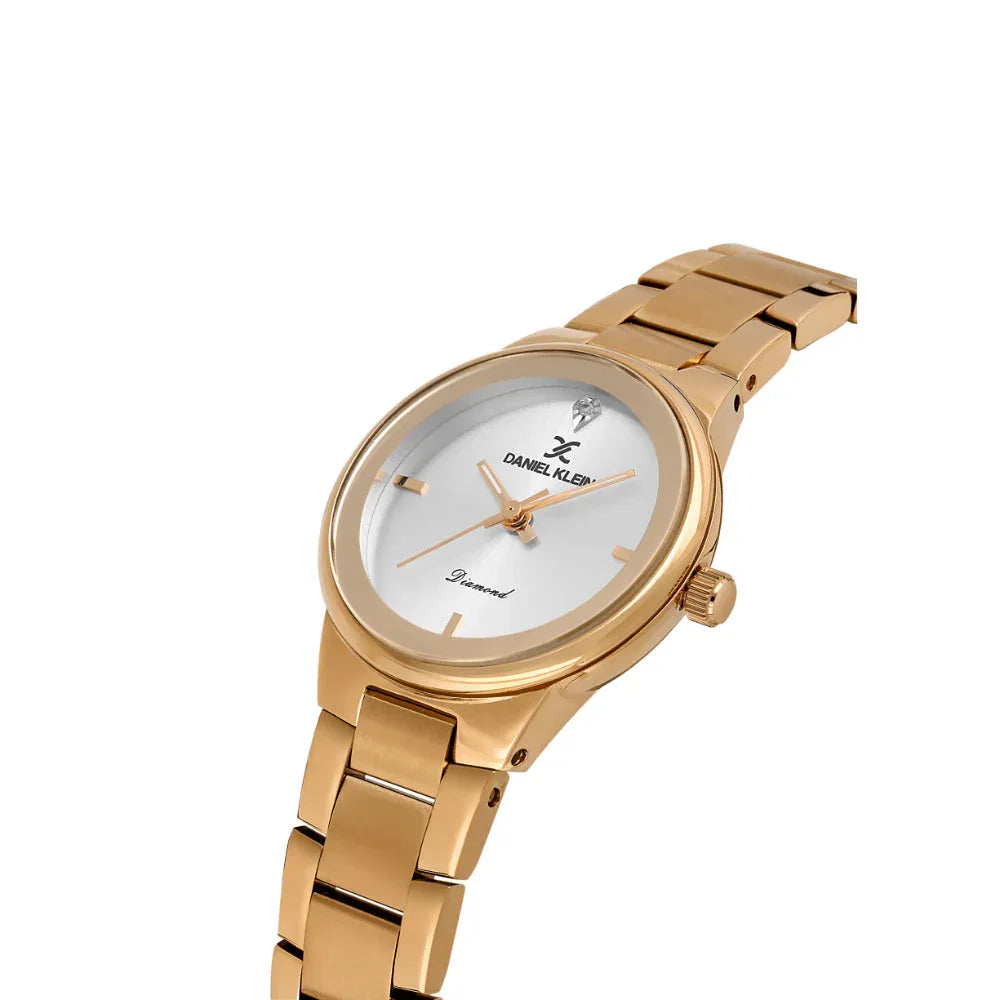 Daniel Klein Diamond Rose Gold Stainless Sunray Dial Steel Watch for Women, DK.1.14136-5