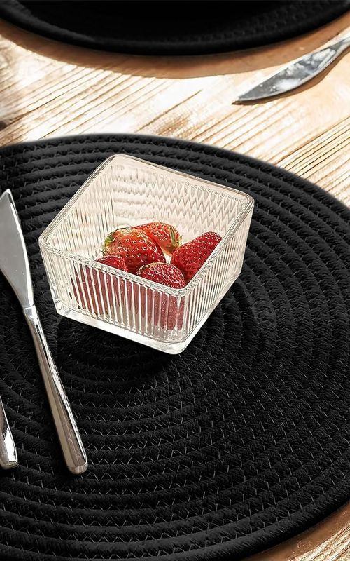 Set of 4 Woven Cotton Rope Round Placemats for Plates