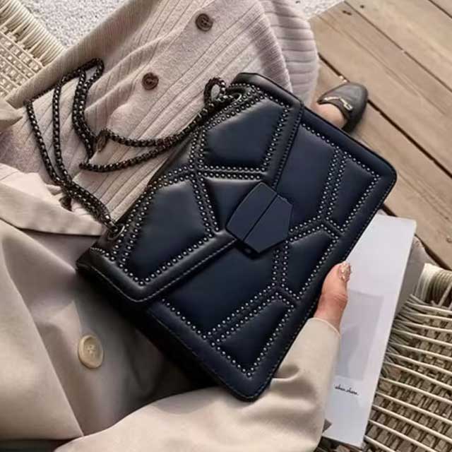 Women's PU Leather Rivet Chain Shoulder Bag – Stylish and Durable Designer Handbag
