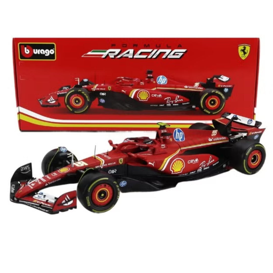 Bburago Formula 1, Racing 2024, Ferrari SF-24 #55, Carlos Sainz, Die-Cast Car, Red/Black, 1:18
