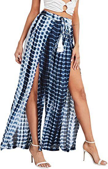 Women's Leopard Print Wide-Leg Pants with Fringed Waistband