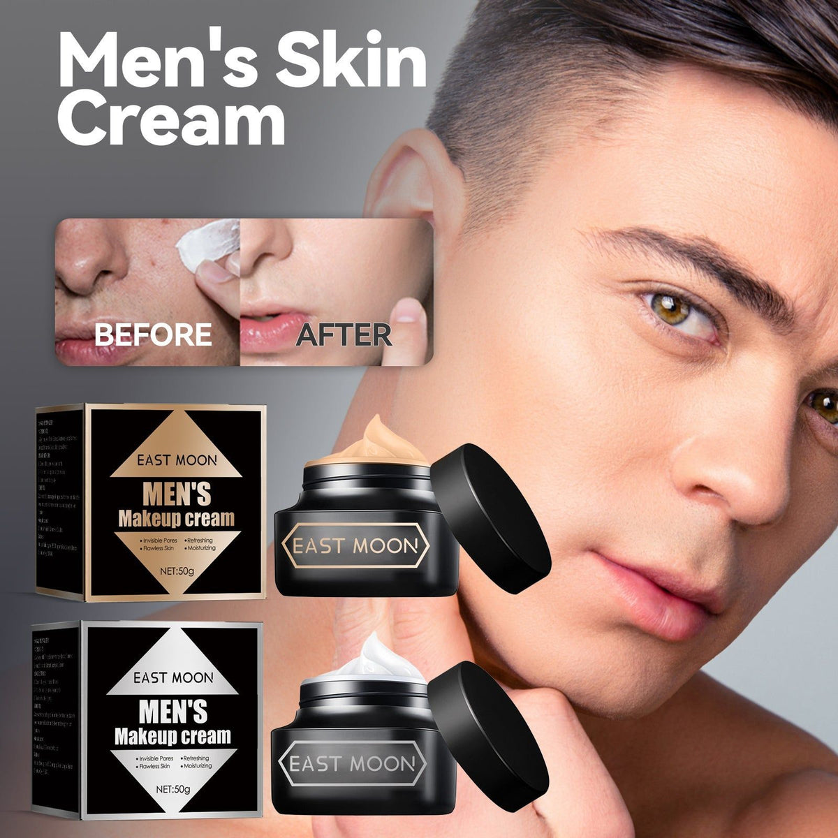 Men's Brightening Face Cream, Hydrating, Acne Cover, Moisturizer, Natural Glow ,50g