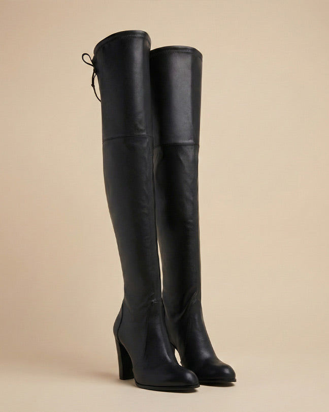 Stuart Weitzman highland  Black Leather BLK Heeled Over-the-Knee Boots