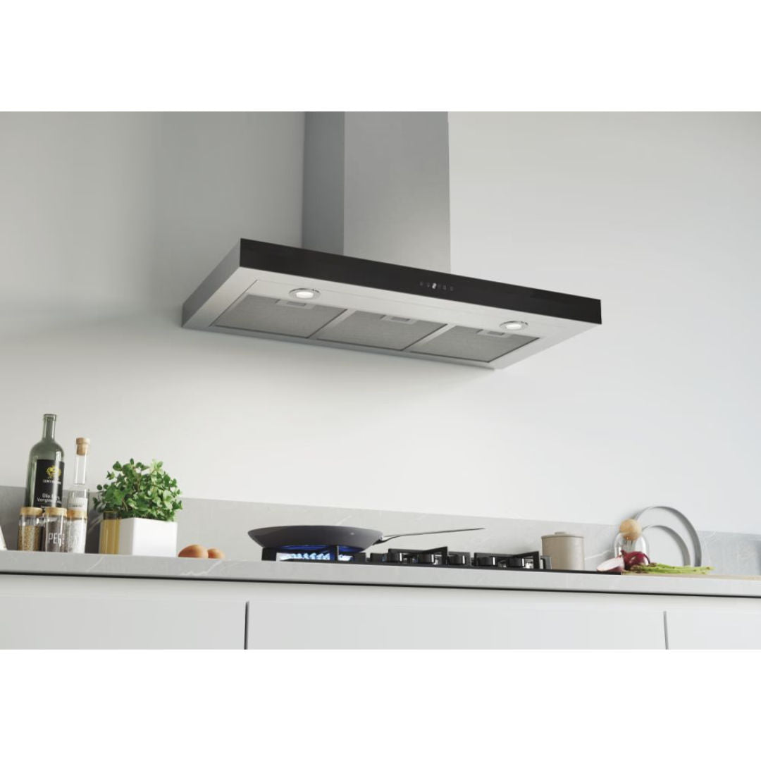 Candy CTS9CX Decorative Wall-Mounted Hood 90cm, 978 m3h, Touch Control, Inox with Black Glass