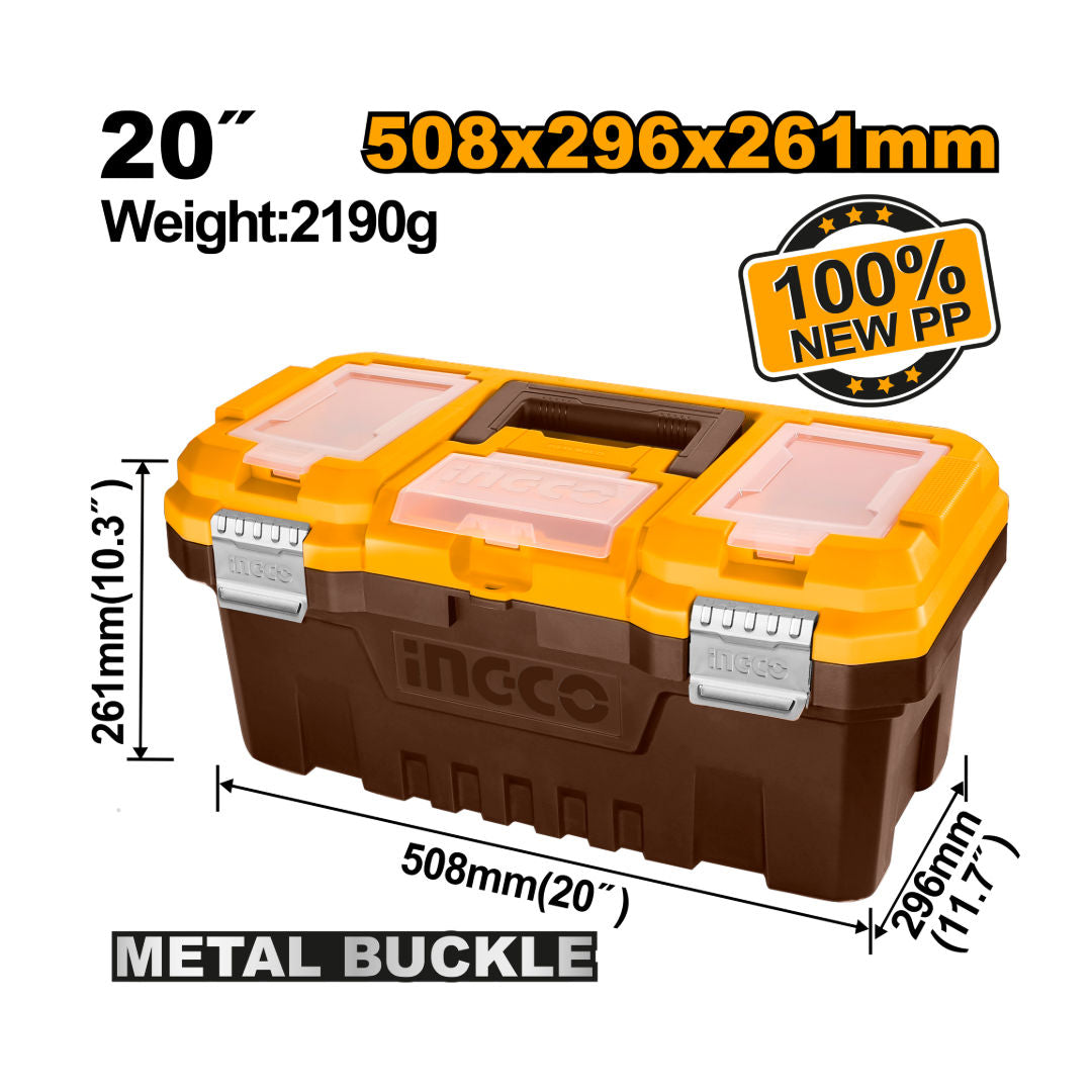 INGCO Plastic Tool Box Storage Organizer Case, 20", 508x296x261mm