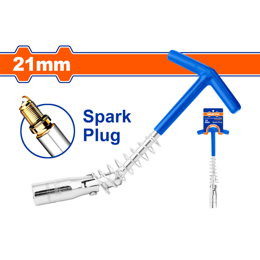 WADFOW T-Handle Spark Plug Socket Wrench, Swivel Head, Chrome Plated,16 mm & 21 mm