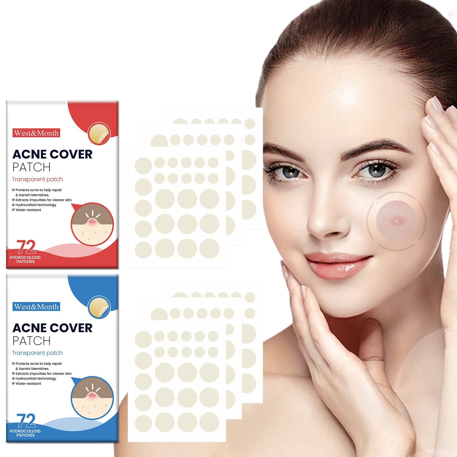 West & Month Acne Patch for Facial Care, Clear Skin, Pimple Spot Treatment ,72pcs