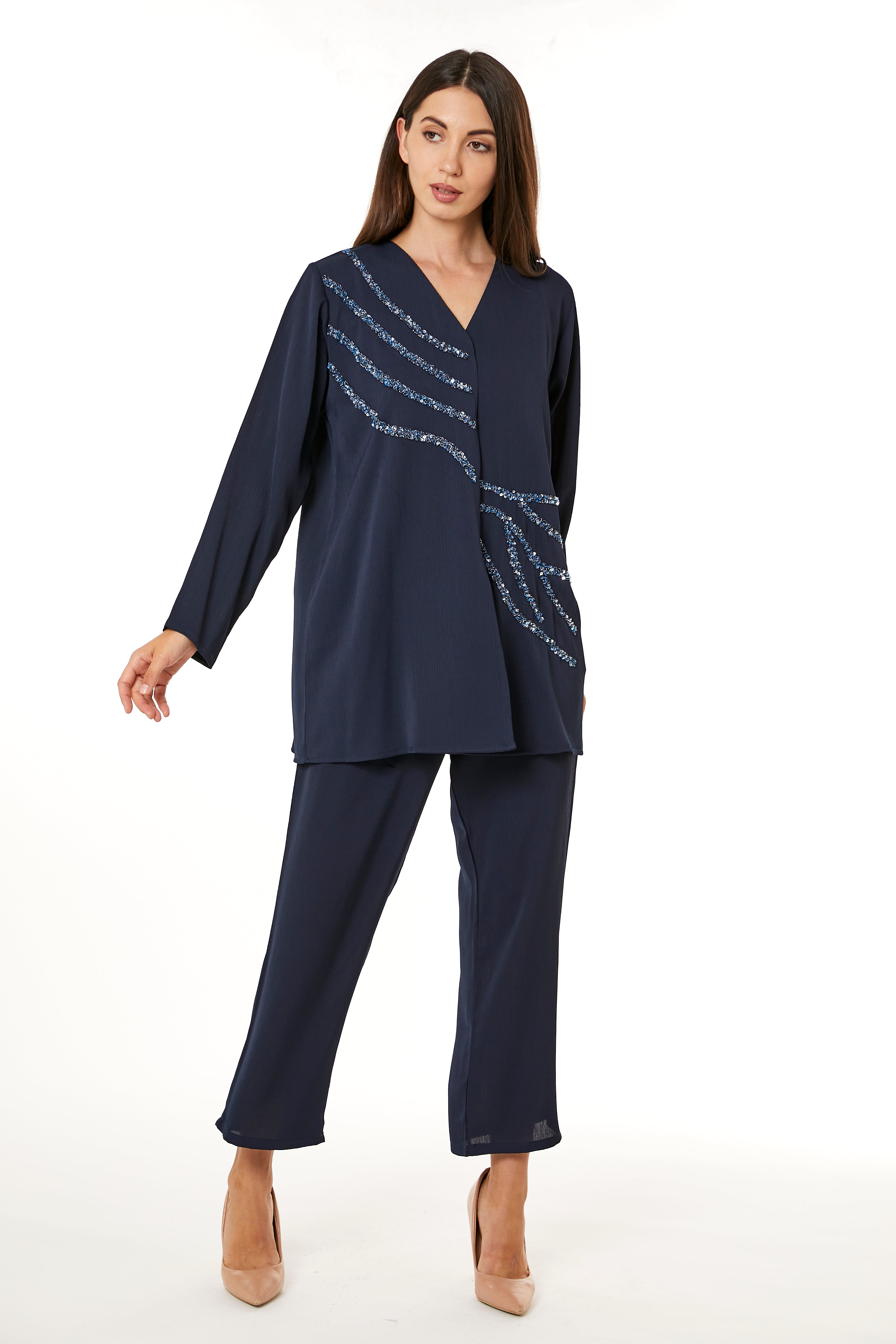 MOiSTREET Navy Zoom Top and Pants Set
