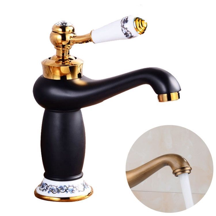 Copper Antique Hot Cold Double Blue White Porcelain Faucet Black Gold