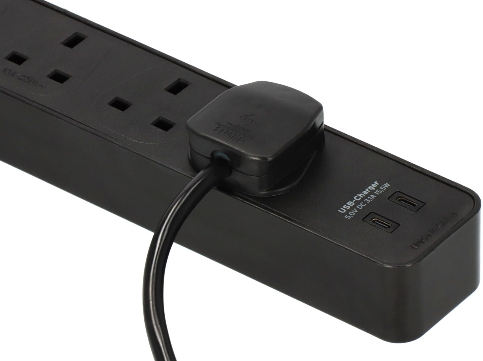 Brennenstuhl 1153243106 Ecolor 4Way 3M Extension Cable ,2 Usb C Ports,Safety Fuse, Black