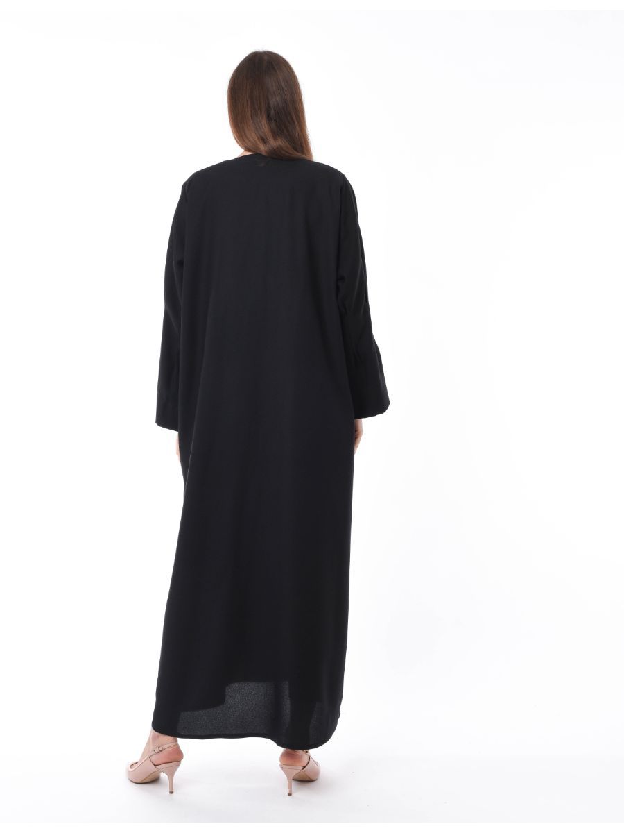 MOiSTREET Black Abaya with Hand Pearl Work