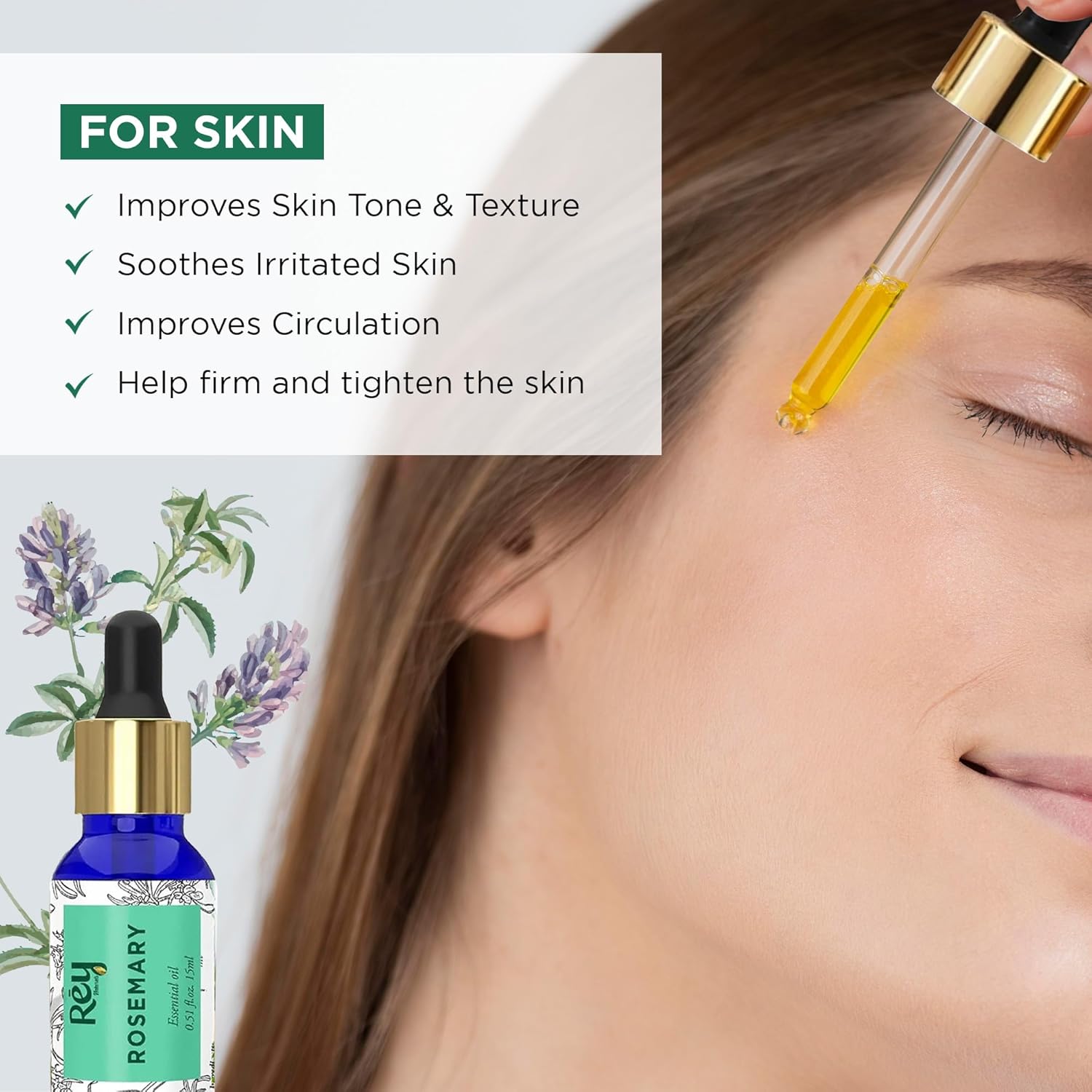 Rey Naturals Rosemary essential oil for hair growth, Skin and Aroma 15 ml