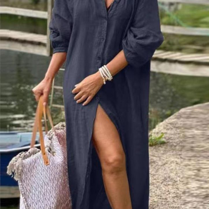 Women's Cotton-Linen Loose Long-Sleeve Button-Up Shirt