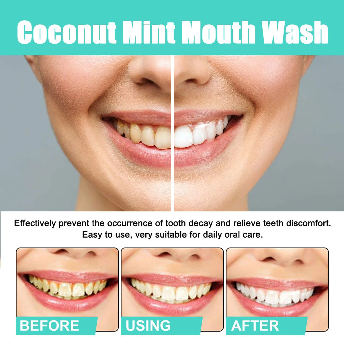 Coconut Mint Mouth Wash, Natural Oral Cleaning, Fresh Breath, Whitening Teeth ,1set