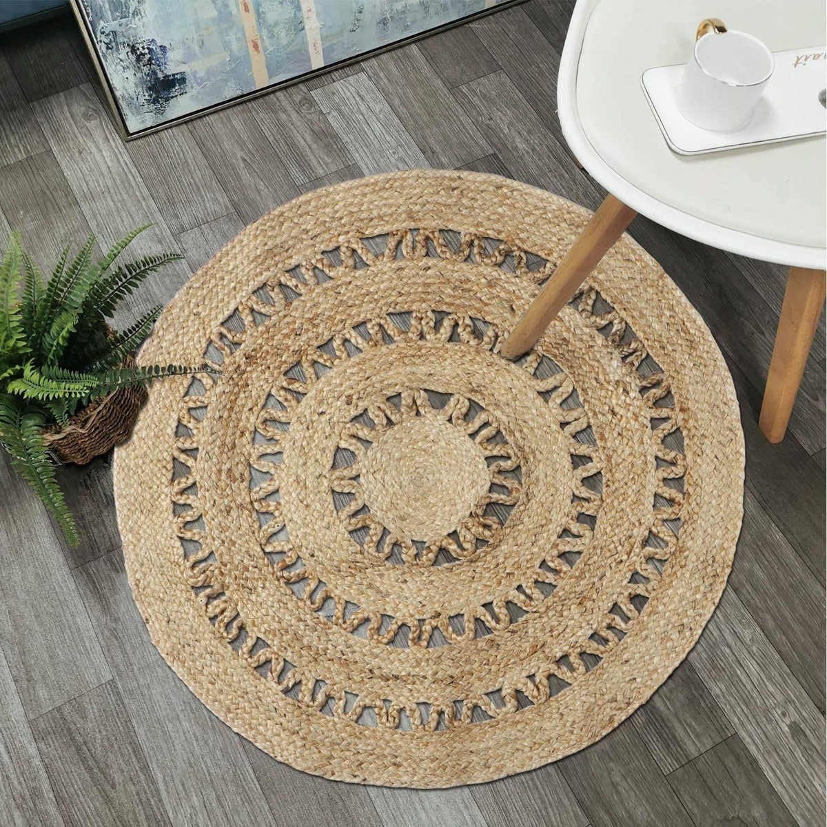 AIESY®  Jute Flower Beautiful Handwoven All Over Natural Rug