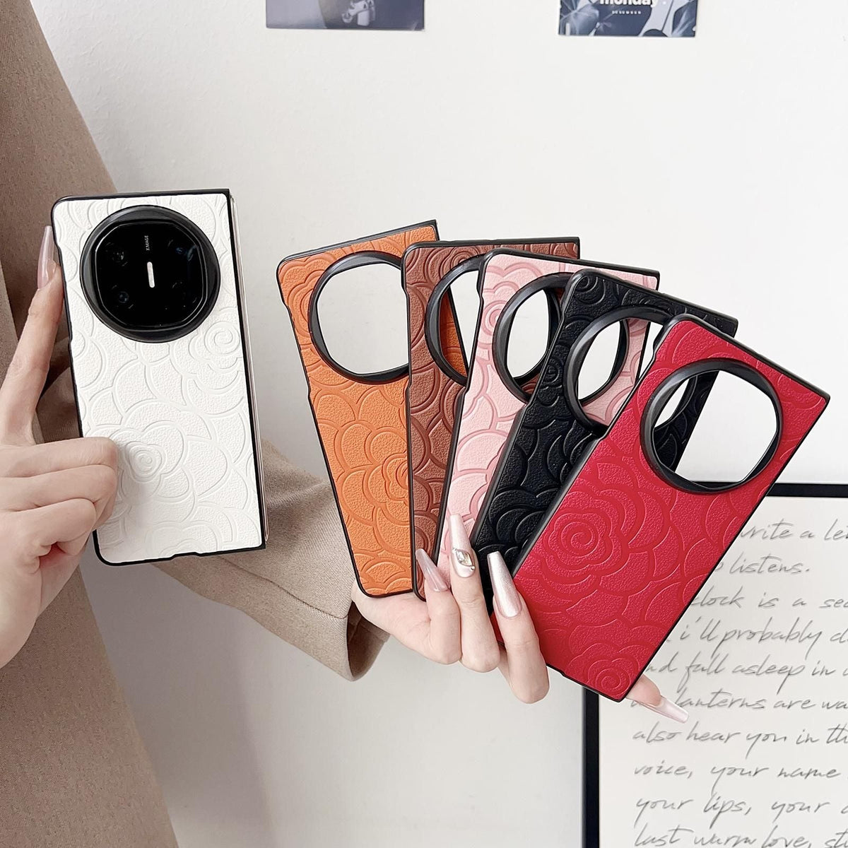 Camellia Pattern PU Case For Huawei Mate X6