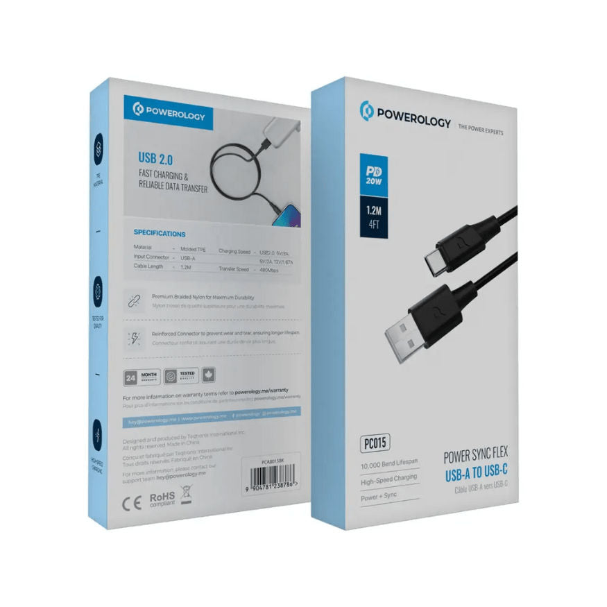 Powerology Power Sync Flex USB-A to USB-C Cable