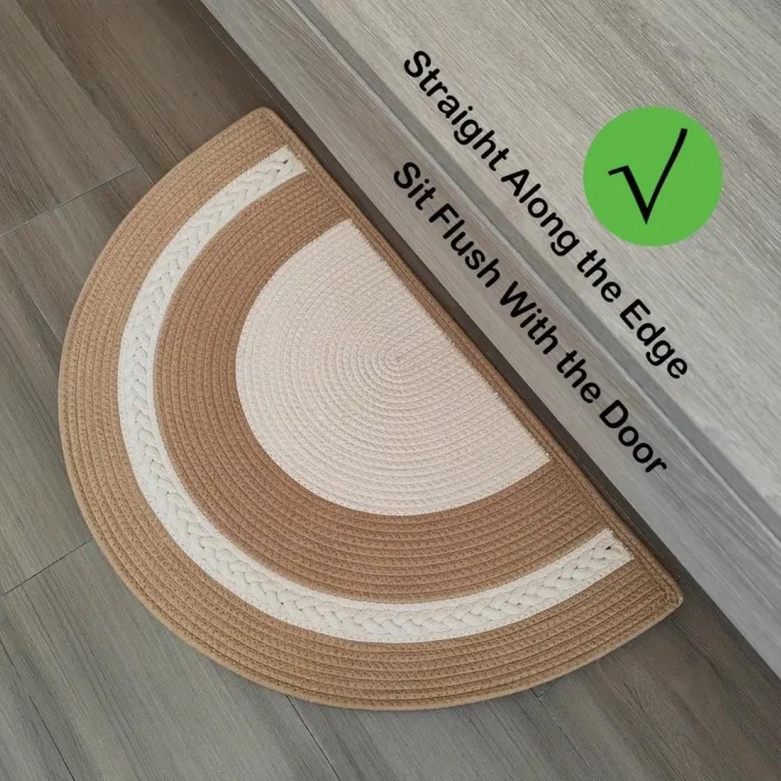 AIESY®  Semi-Circular Cotton Bath & Door Mat, Reversible Braided Design with Decorative Semi-Circle Pattern (Bohemian, 80X45 cm)