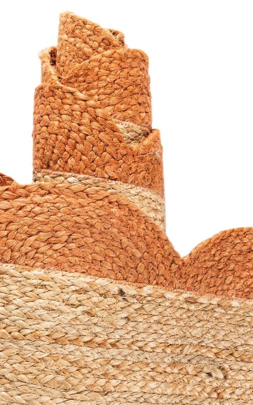 Handmade Round Scalloped Jute Rug with Orange Border – Natural Eco-Friendly Area Rug for Living Room & Home Decor