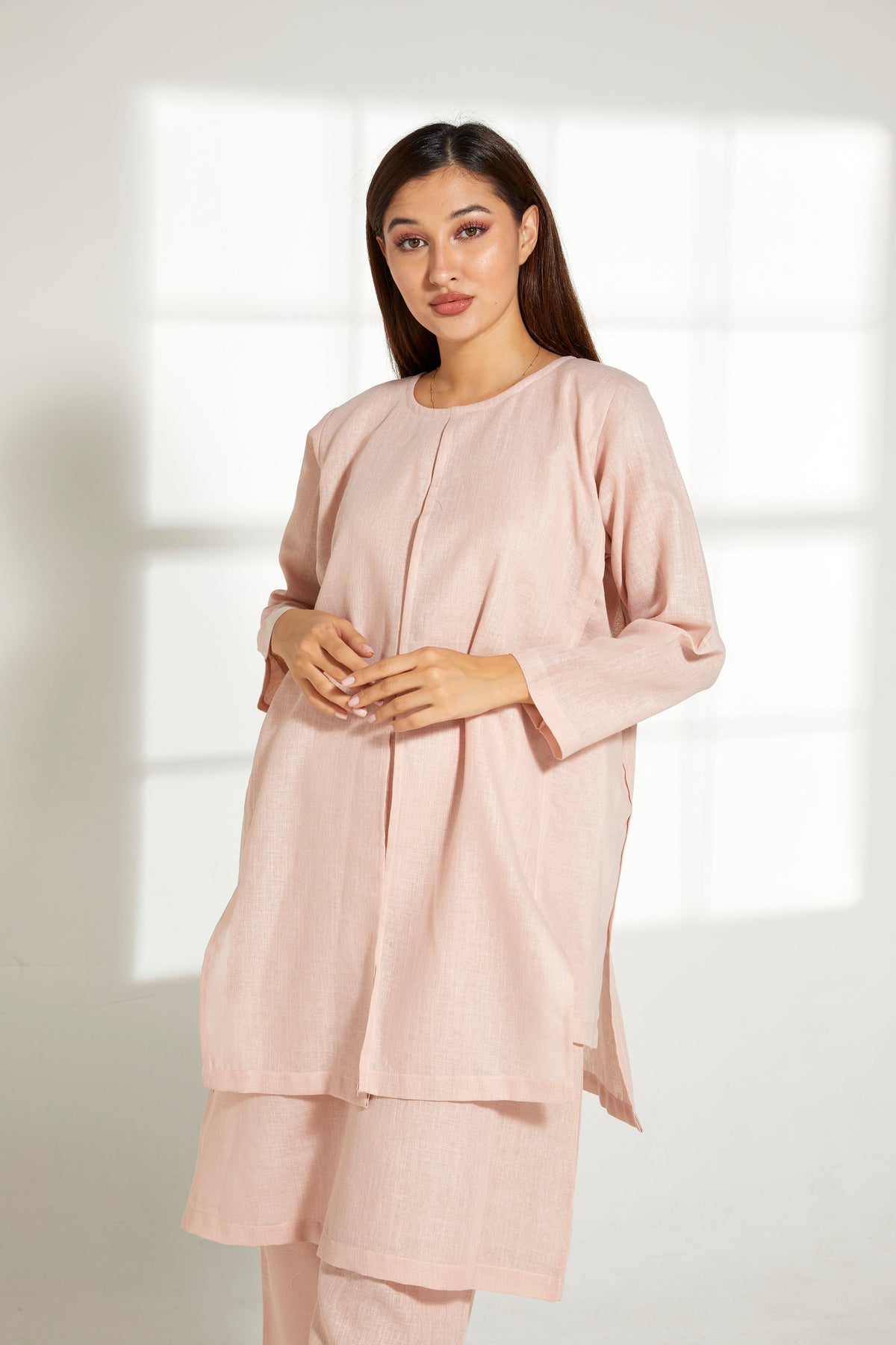MOiSTREET Peach Linen Fabric Top and Pants Set