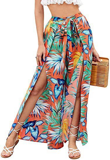 Women's Leopard Print Wide-Leg Pants with Fringed Waistband