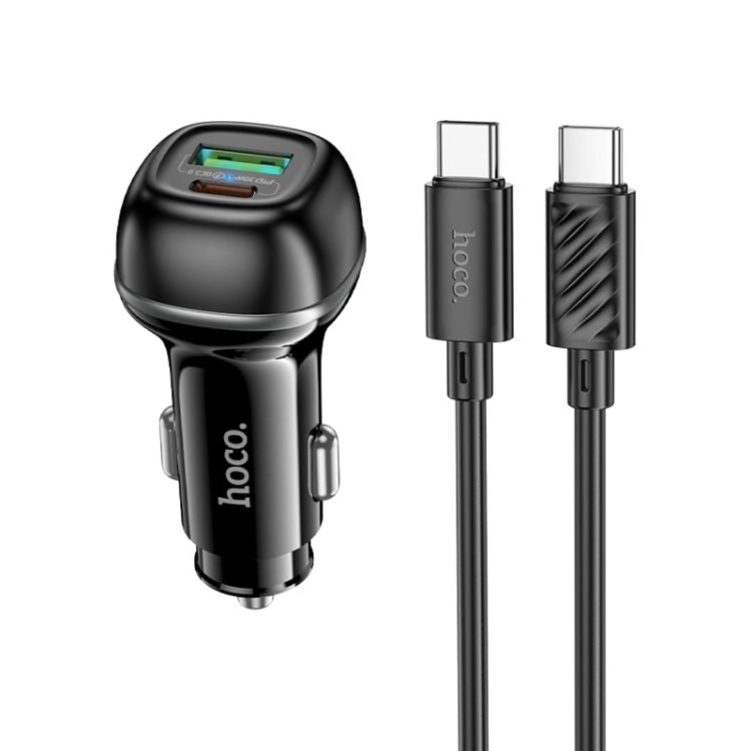 Hoco Z58A Rank Dual Port PD30W + QC3.0 Car Charger Set with Type-C to Type-C Cable