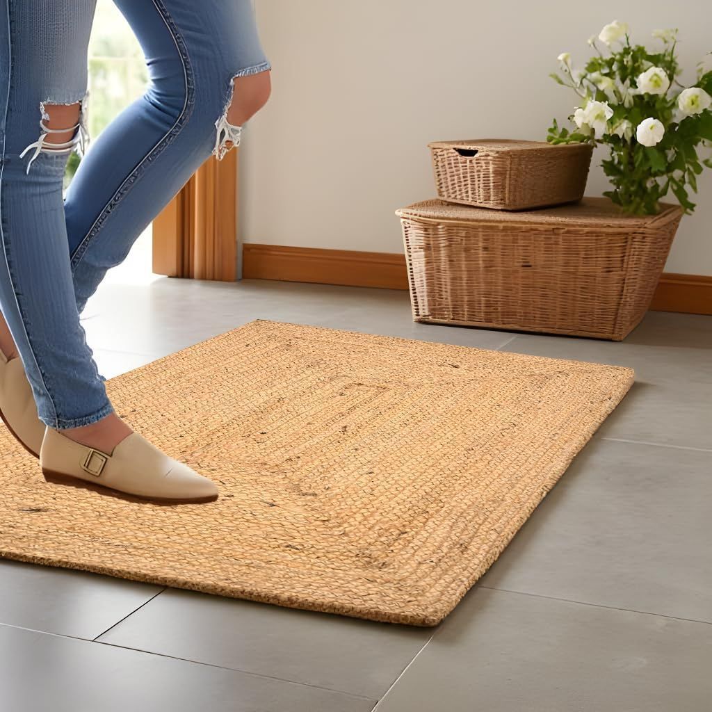 Hand Woven Reversible Jute Burlap Cotton Rag