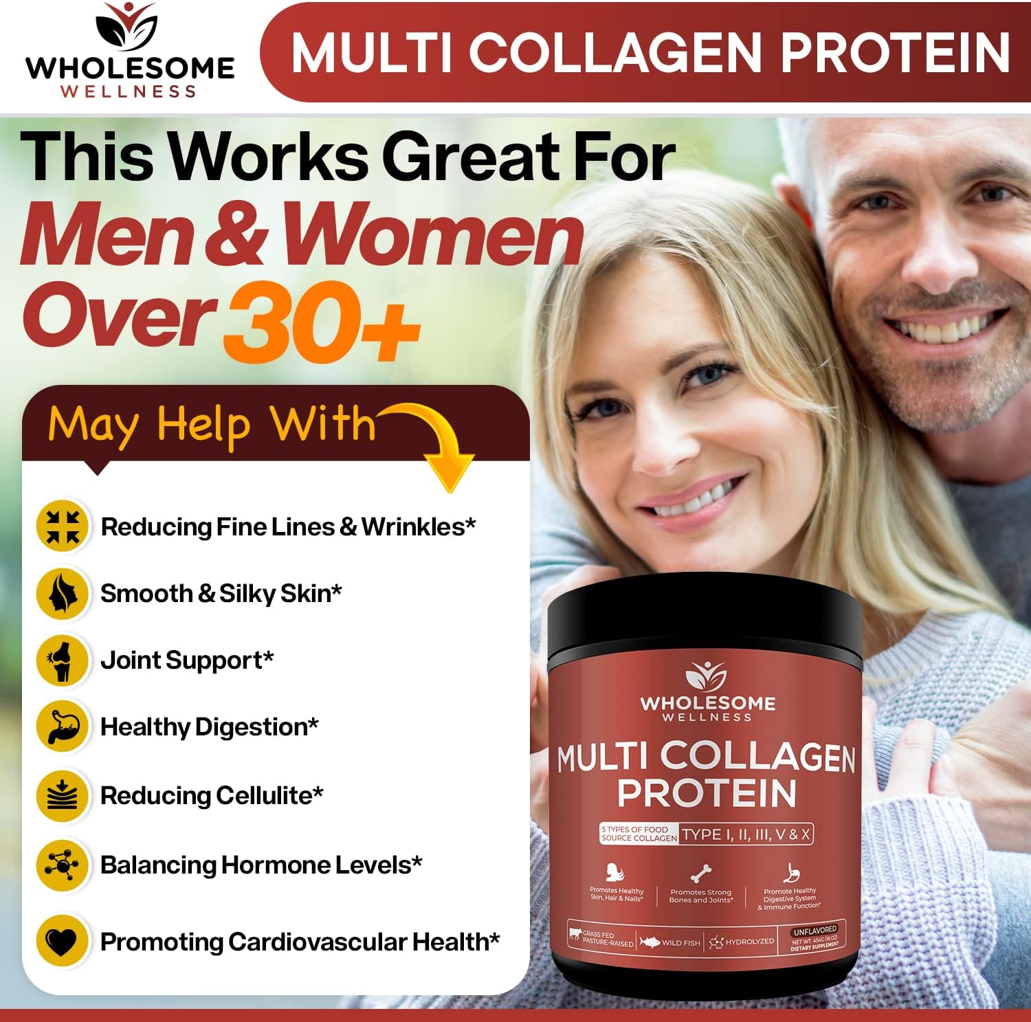 Wholesome Wellness Multi Collagen Peptides Protein Powder Unflavored 454g