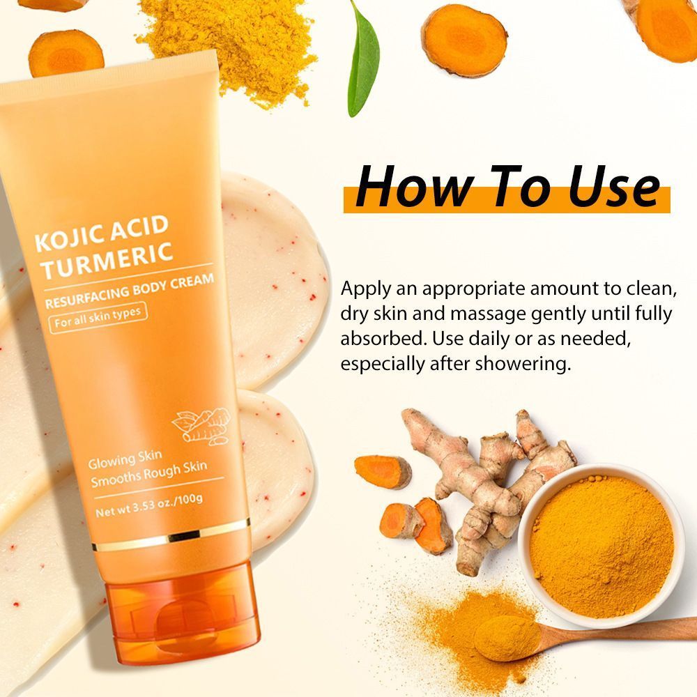 Kojic Acid Turmeric Resurfacing Body Cream - 100g Moisturizing & Brightening Lotion for All Skin Types