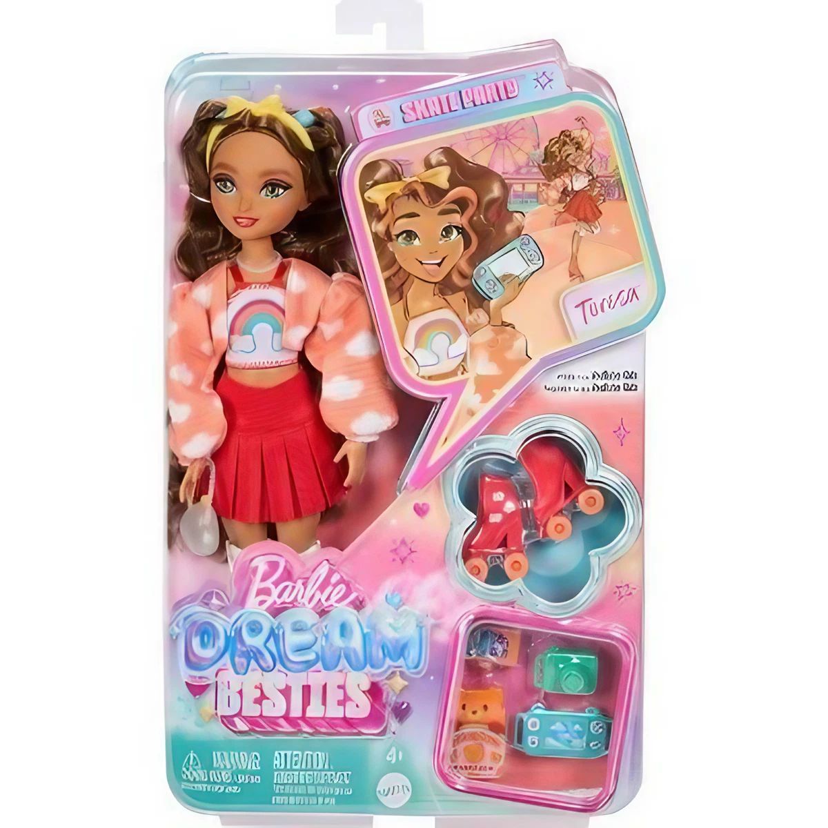 Barbie Dream Besties Teresa Roller Skating Fashion Doll, Posable Doll with Video Game Accessories Set