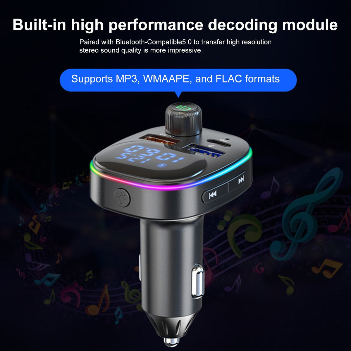Car FM Transmitter Bluetooth MP3 Player QC3.0 PD Car Charger With LED Display