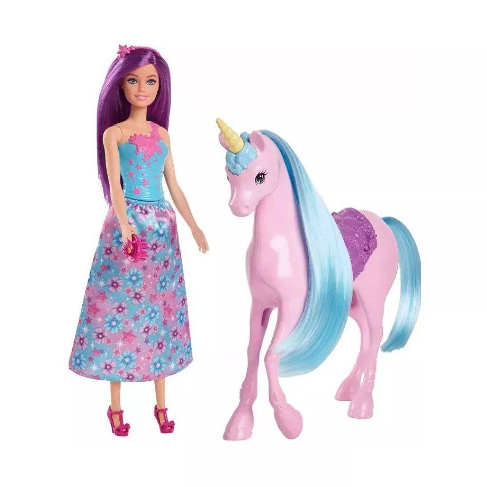 Barbie Unicorn Doll Set, Barbie Doll with Magical Unicorn Companion