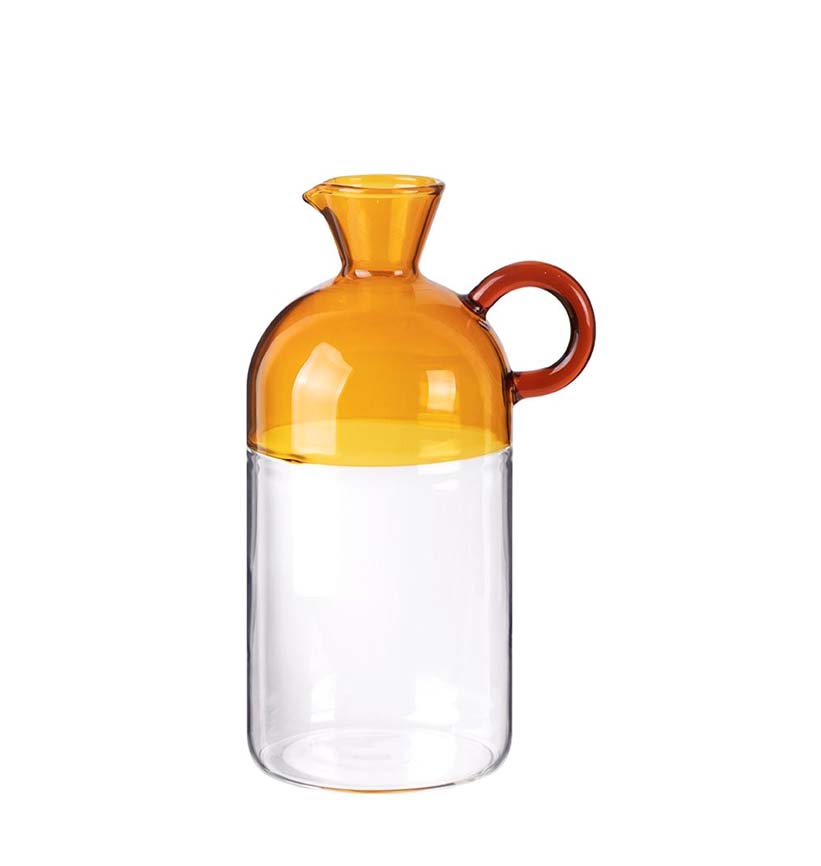 Modern Two-Tone Glass Pitcher - Compact Amber & Clear Carafe