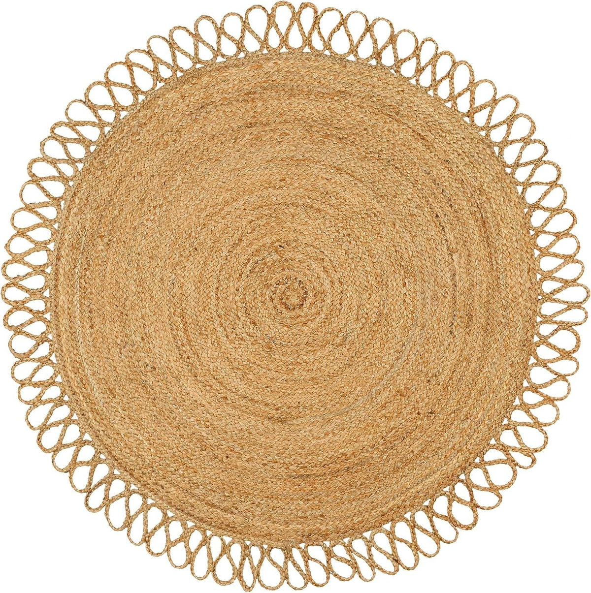 Natural Round Jute Rug with Loop Fringe | Handmade Eco-Friendly Area Rug