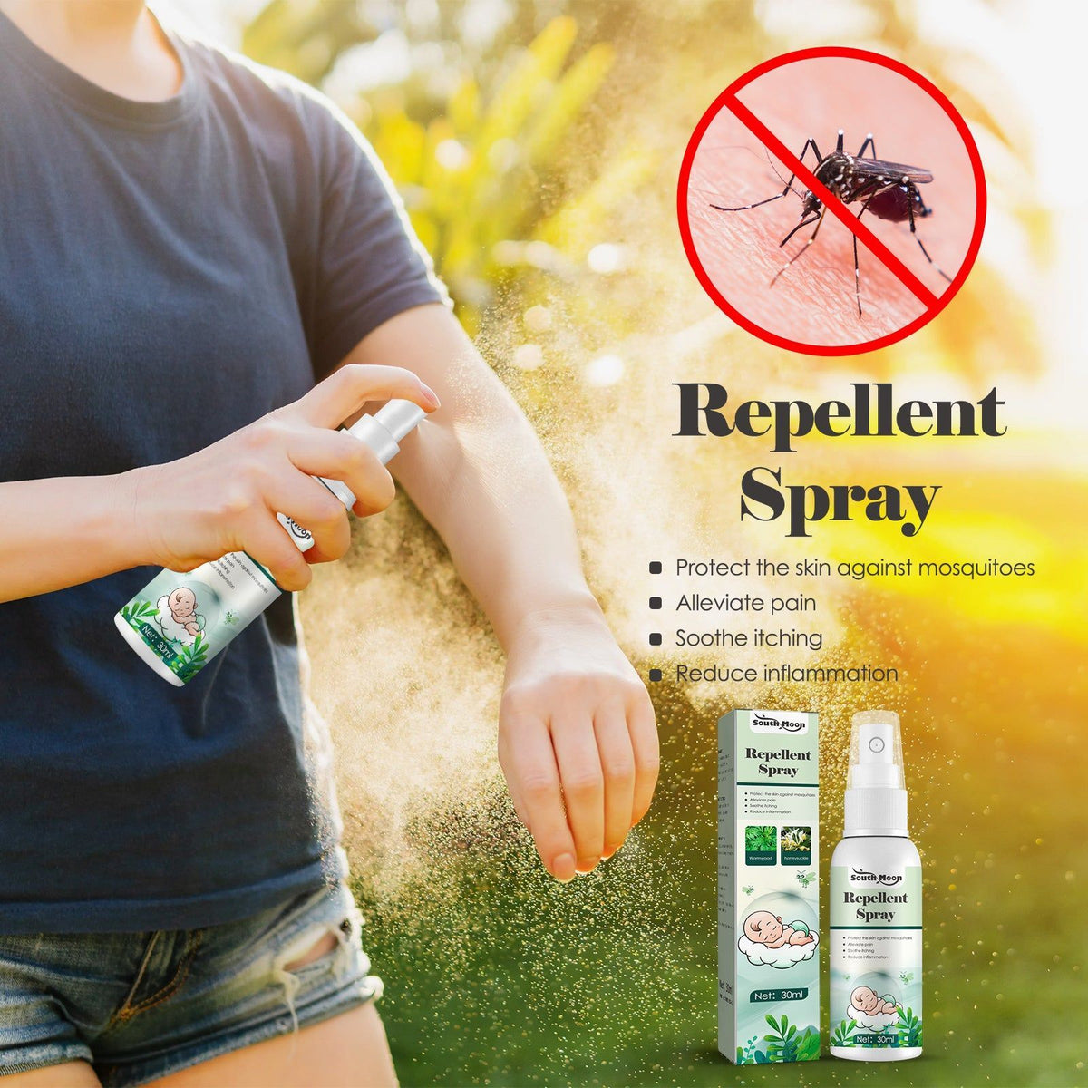 Anti-Mosquito & Anti-Itch Spray, Natural Bug Repellent, Soothes Itching, Outdoor & Home ,30ml