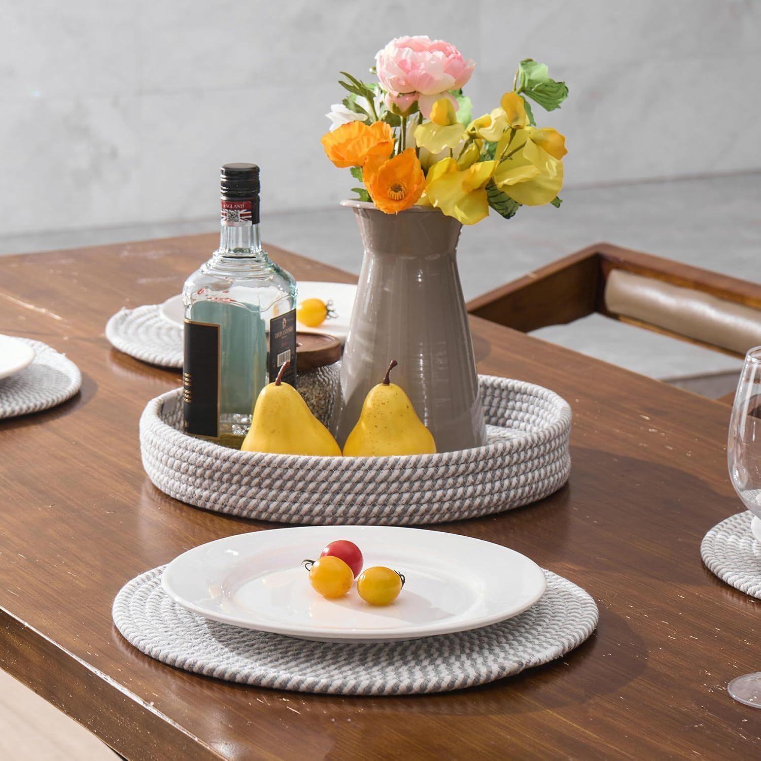 AIESY® Beautiful Woven Cotton Rope Round Placemats Set