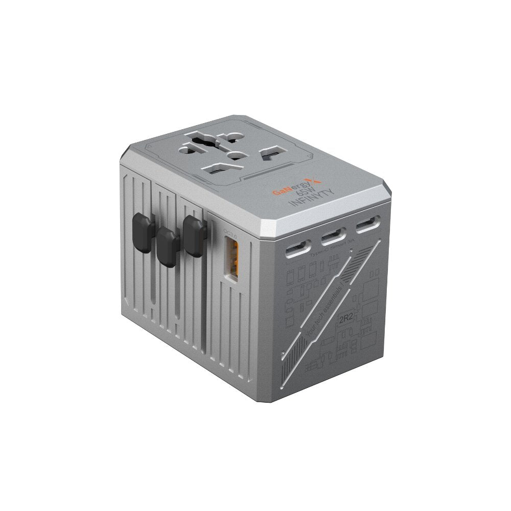 Infinyty Y127-Max PD65W Universal Travel Adapter, 65W GaN Atlas65, Silver