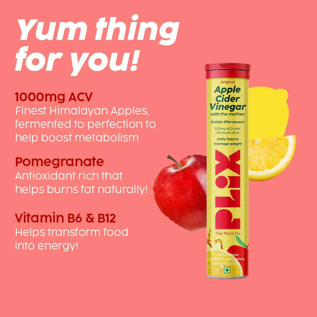 Plix Apple Cider Vinegar Juicy Lemon masala Daily fizzy to manage weight 15 Effervescent Tablets
