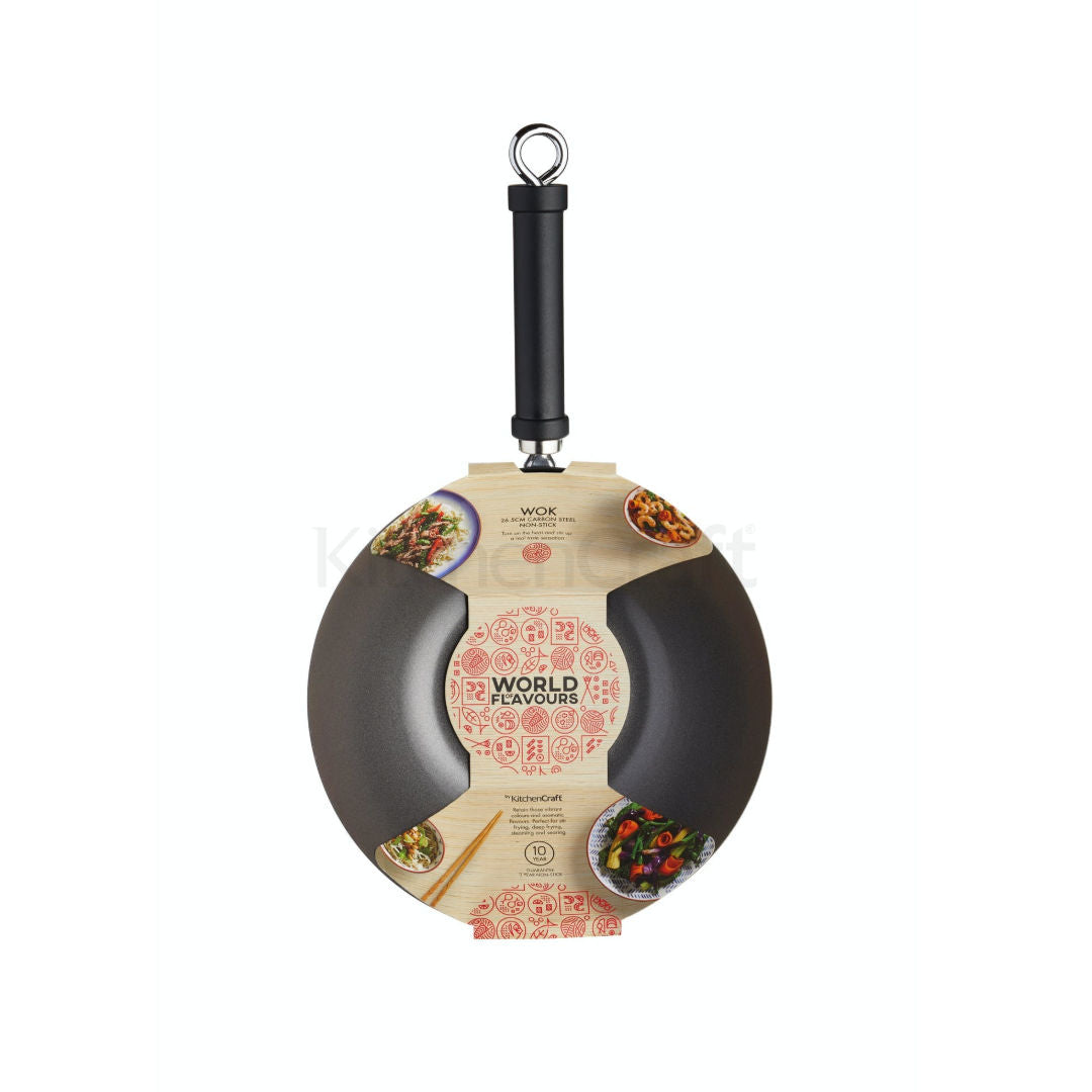 Kitchen Craft 35.5cm Non Stick Wok Pan Carbon Steel Kitchen