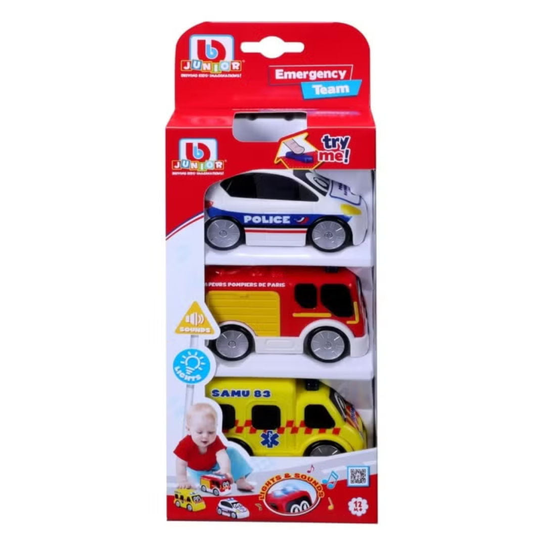 Bburago Junior Emergency Team, 3-Pack Die-Cast Vehicles, Multicolored With Sound & Light