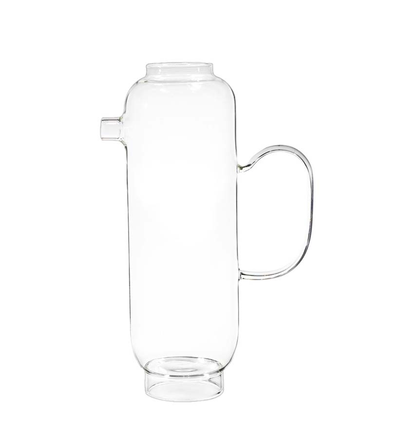 Modern Sculptural Glass Pitcher - Tall Cylindrical Carafe