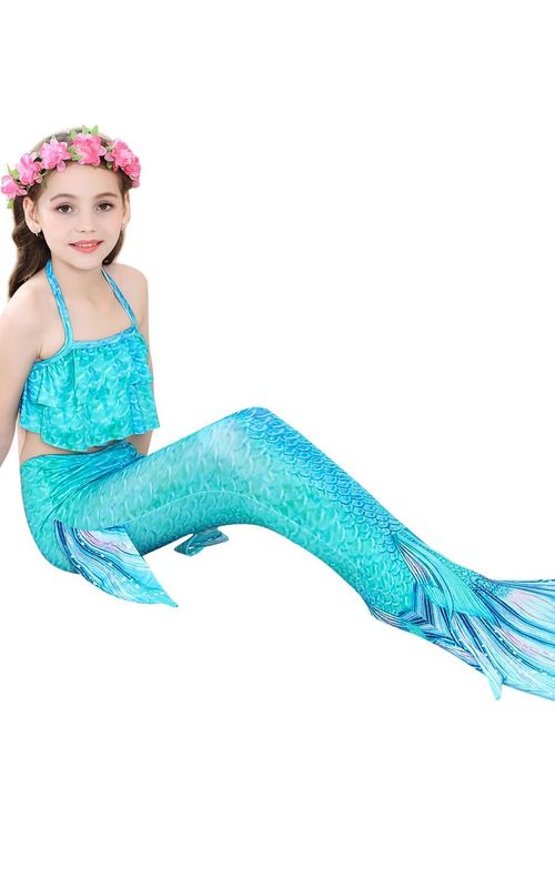 3pcs Set Girls Mermaid Tail Swimwear Beach Bikini Swimming Dress Princess Costume