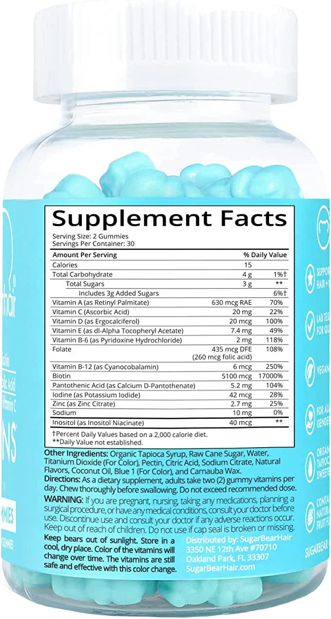 SugarBear Hair Vitamins 60 Vegan Gummies