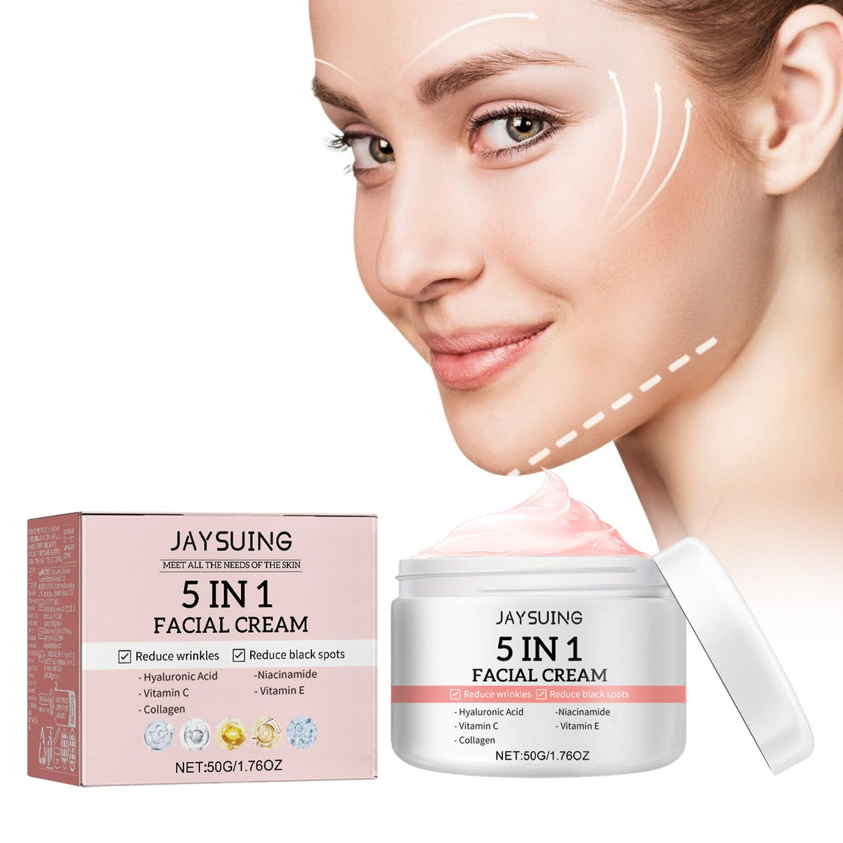 5 In 1 Skin Care Facial Cream, Anti-Aging, Wrinkle, Moisturizer, Firming ,50g