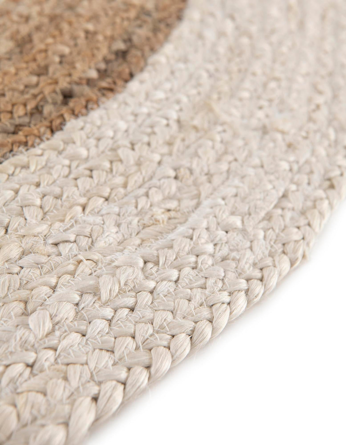 Handwoven Round Jute Area Rug with Contrast Rings | Natural & Blue Coastal Farmhouse Area Rug