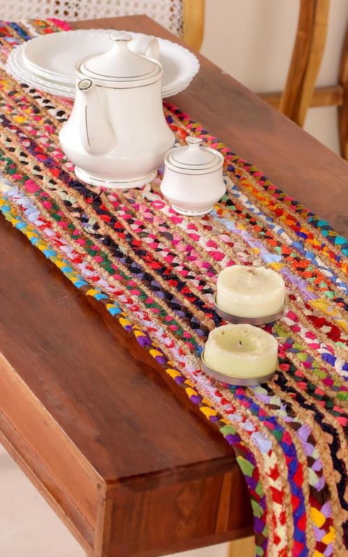 Indian Handmade Jute and Cotton Dining Table Runner