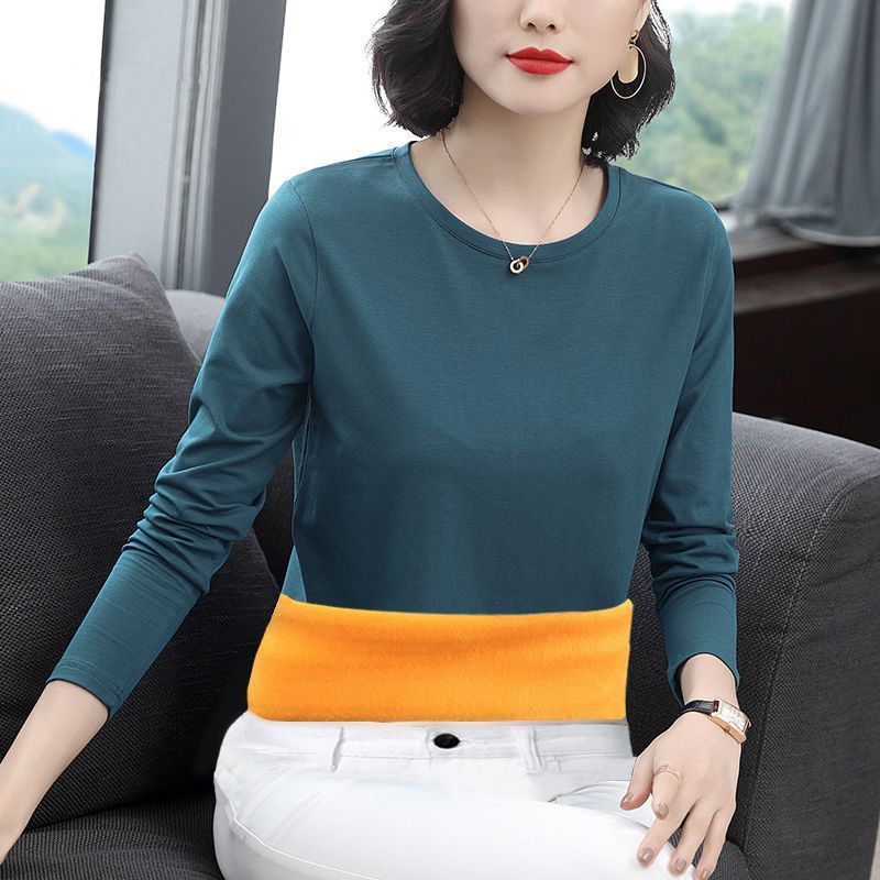 Thickened Round Neck Long Sleeve Warm Base T-Shirt For Women