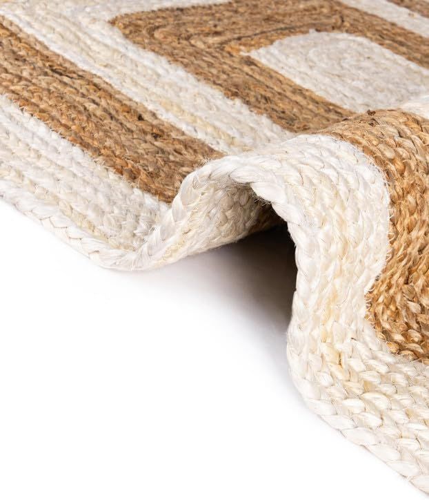 Blue & Natural Oval Jute Rug | Handwoven Striped Area Carpet for Living Room