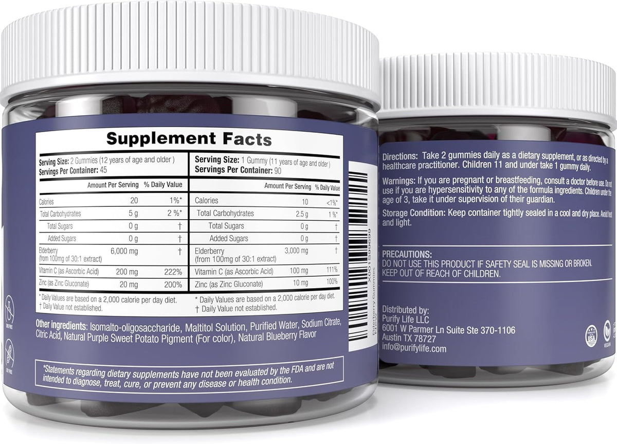 Purify Life Sambucus Sugar-Free Elderberry Gummies 90